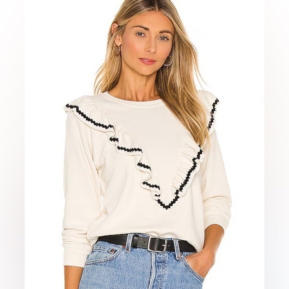 NWOT THE GREAT Shrunken Ruffle Sweatshirt  Washed White Black Boho Sz L or 3 - Picture 16 of 16